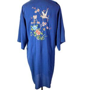 Vintage Health Shanghai Size M Blue Embroidered Robe Bird Floral